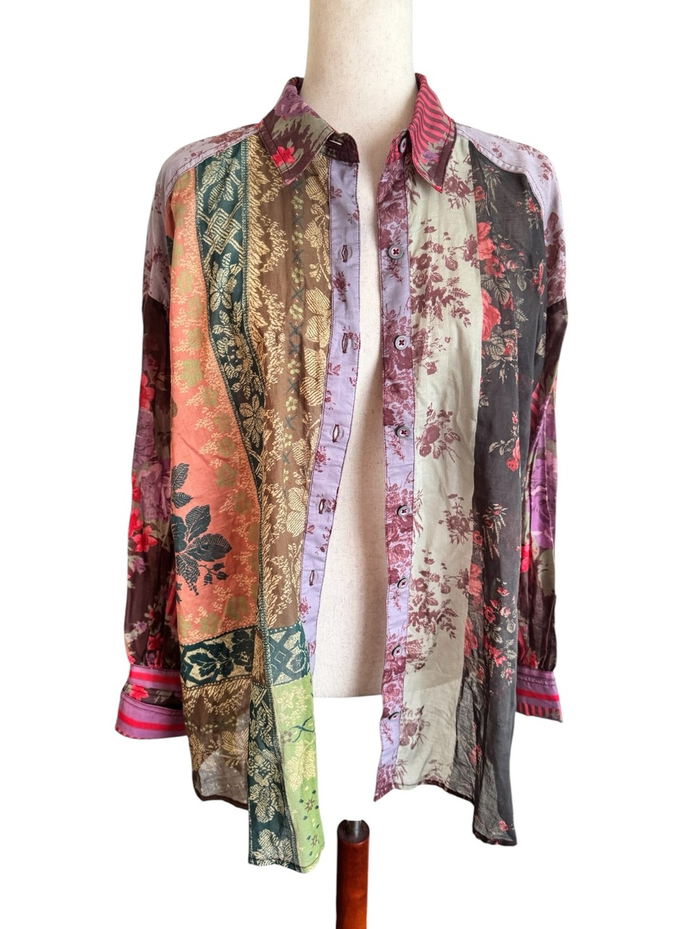 Free People Mixed Floral Patchwork Button-Down in Multi Colors - Picture 2 of 6